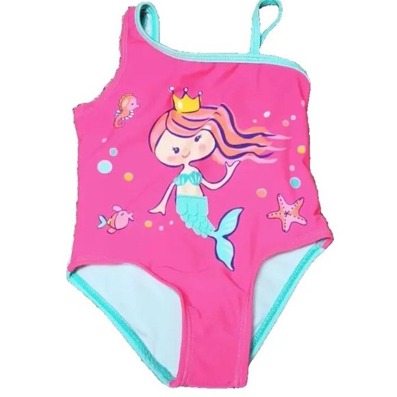 Wonder Nation One-Piece Pink Sizzle & Aqua Mermaid Swimsuit UPF 50+ NWT - Picture 1 of 3